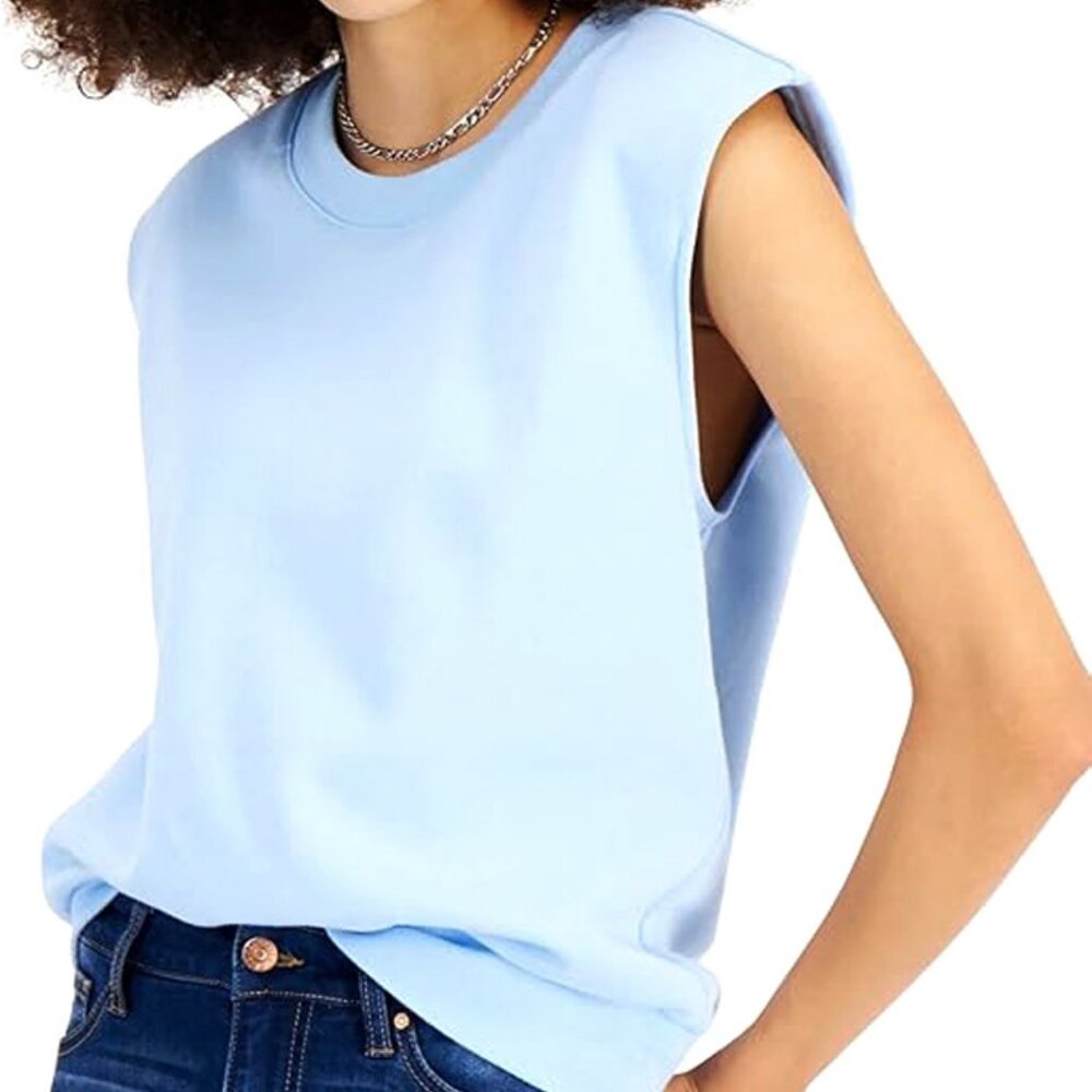 NWOT I.N.C. Women's, Crewneck, Sleeveless, shoulder pad Light Blue Sweatshirt L